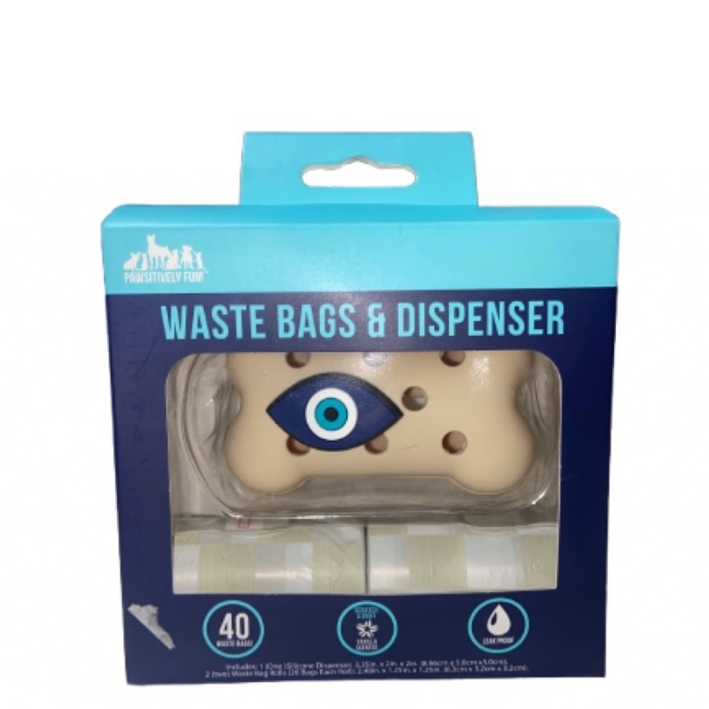 Beige Bone Waste Bag Dispenser with Blue Eye - 40 Bags